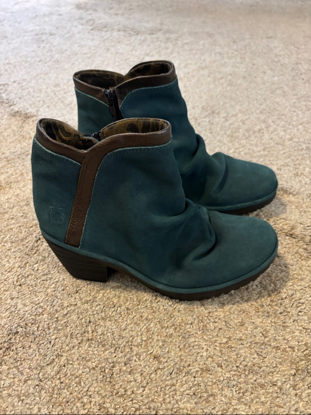 NWOT FLY London Wego leather ankle boots in a teal/petrol blue 7